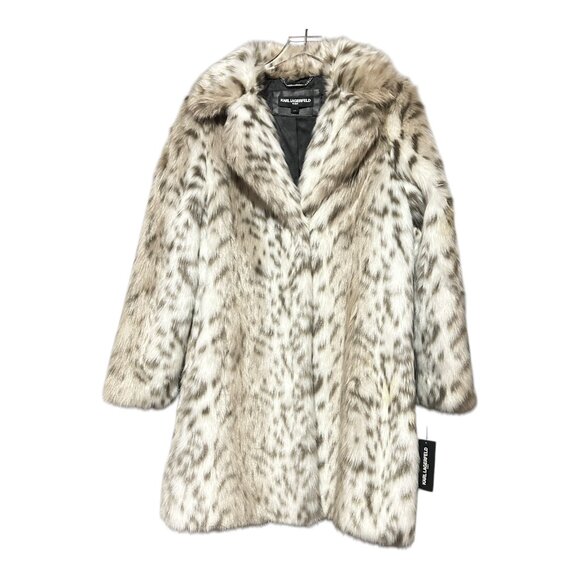 Karl Lagerfeld Paris Snow Leopard Faux Fur Coat Size Large Runs small Medium Fit - Picture 1 of 13